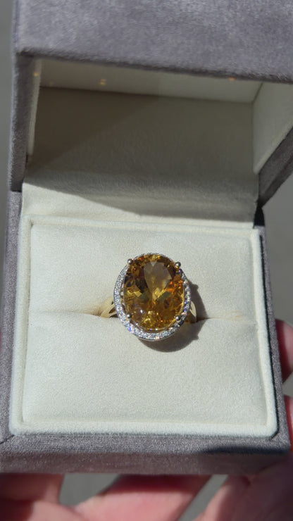 Solara Citrine and Diamond Halo Ring