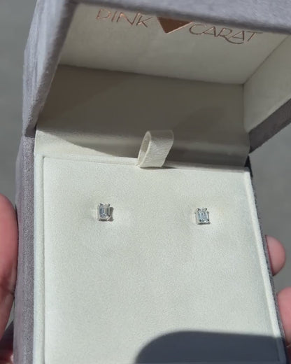 Emerald Cut Natural Diamond Studs=0.60cts